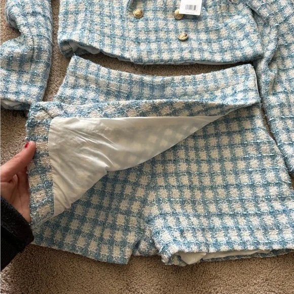 Jason Wu- NWT Blue and White Tweed Cropped Blazer and Mini Skort Matching Set - Picture 3 of 8